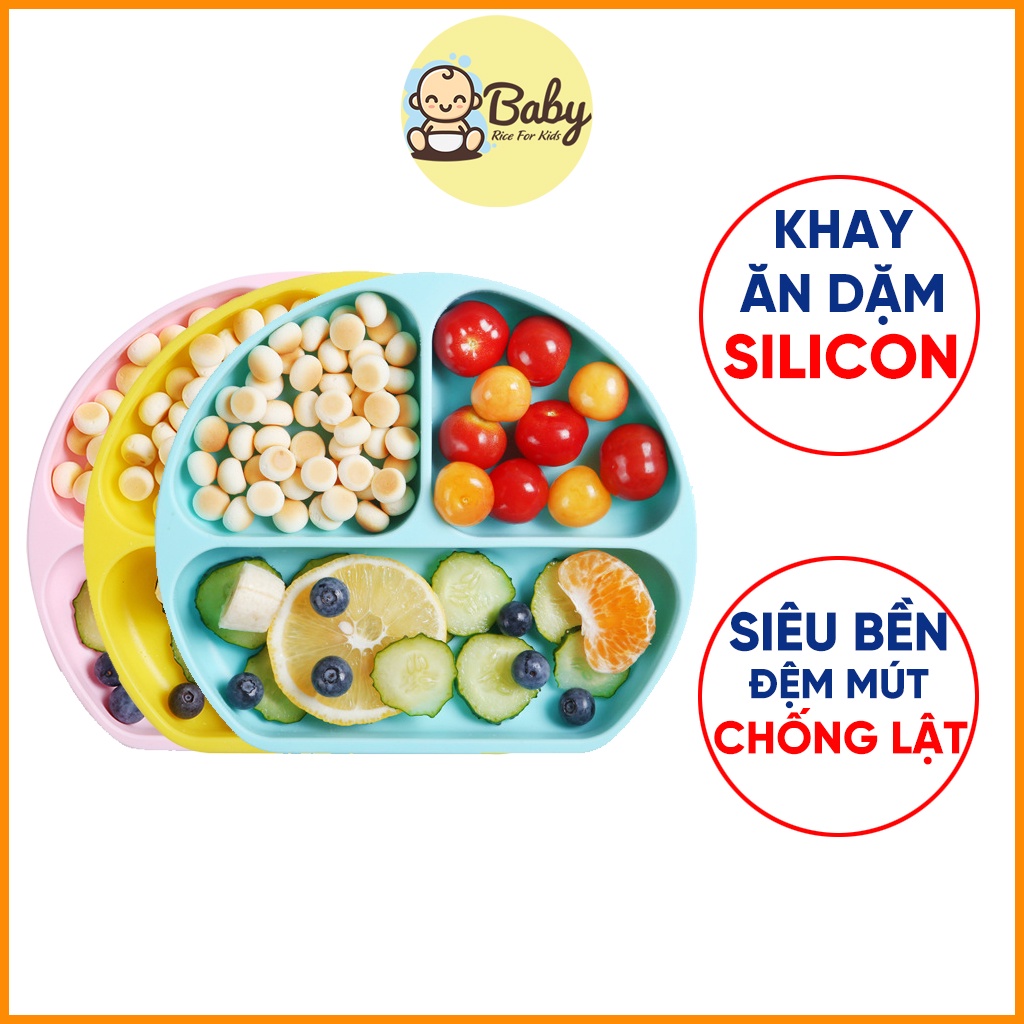 Khay Ăn Dặm Silicon Chống Đổ Cao Cấp Đế Hút Chân Không Chắc Chắn Bé Ăn Dặm Tự Chỉ Huy BabyRice 066