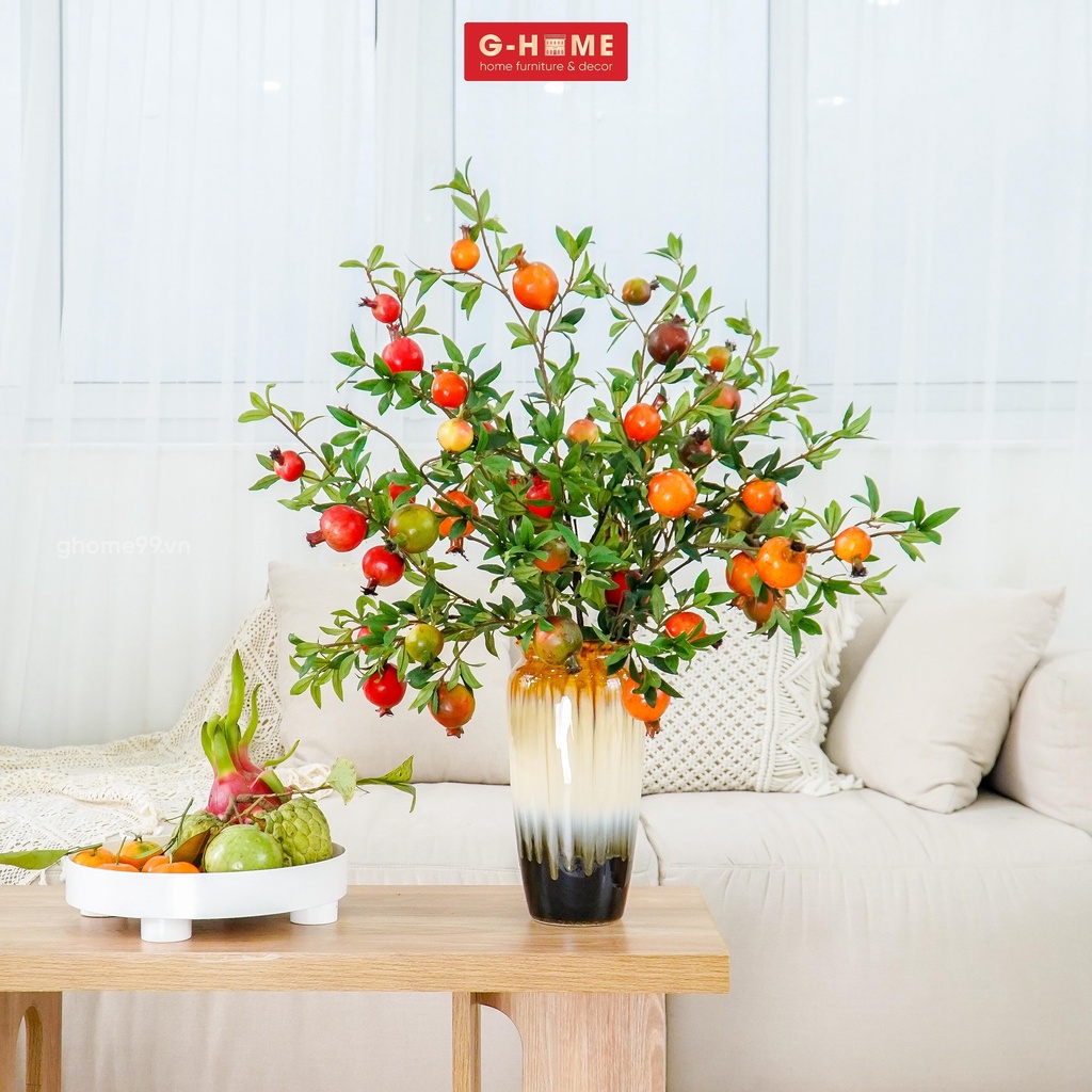 [Mã LIFE20KALL giảm 10% đơn 50K] Cành lựu giả Ghome 6 quả đẹp màu sắc tự nhiên cho decor trang trí nội thất nhà cửa