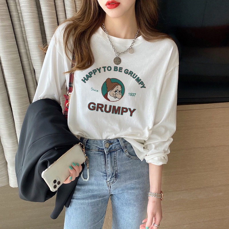 NRVP Áo Thun Nữ Tay Dài 100% Cotton Thời Trang Hàn Quốc