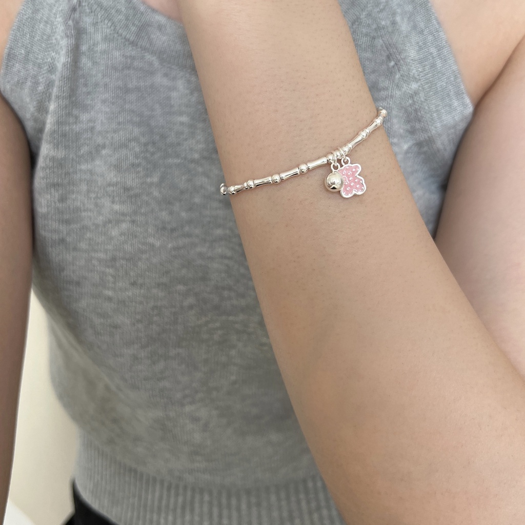 [Hàng Mới] Vòng Tay Chuỗi Hạt Tròn Đính Gấu Bông Handmade Co Giãn Dễ Phối Đồ