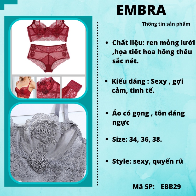 Bộ Đồ Lót Charm Hoa Hồng Cao Cấp Mã EBB30