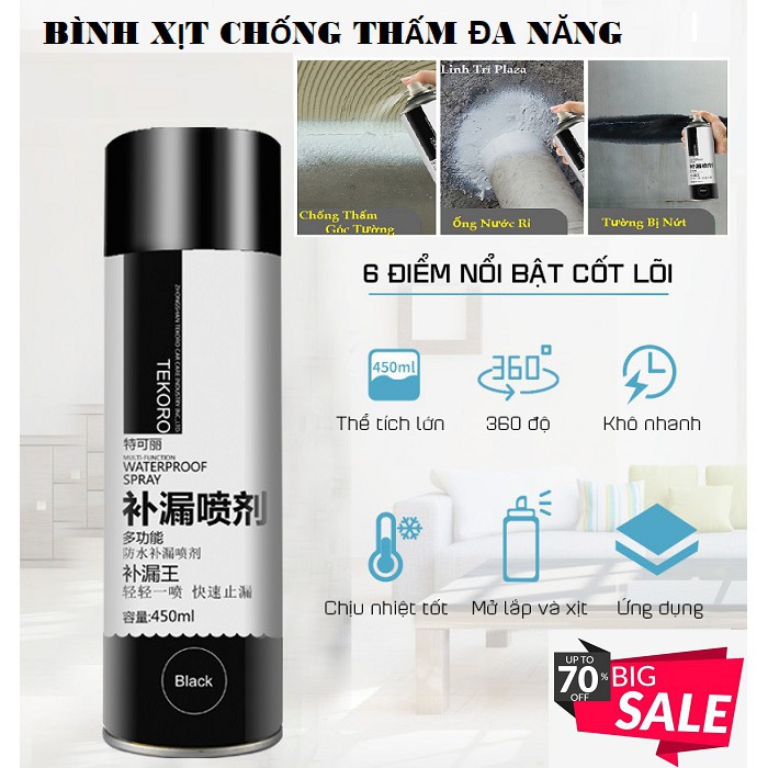 BÌNH XỊT CHỐNG THẤM, TEKORO NHẬT BẢN 450ML SƠN XỊT CHỐNG THẤM CHỐNG DỘT TƯỜNG - TRẦN - MÁI NHÀ