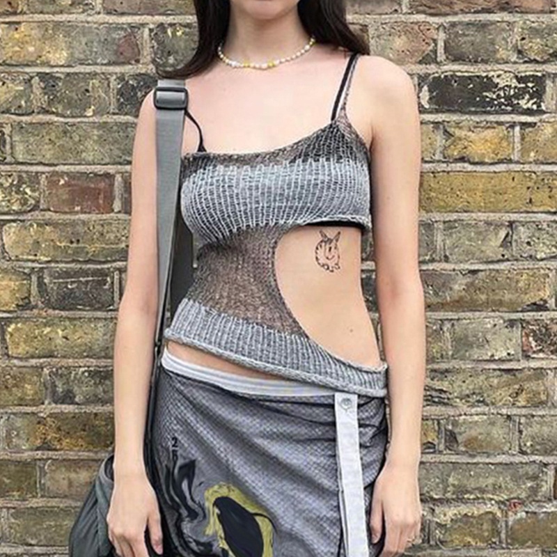 Áo Croptop Dệt Kim Hai Dây Trễ Vai Gợi Cảm Cho Nữ