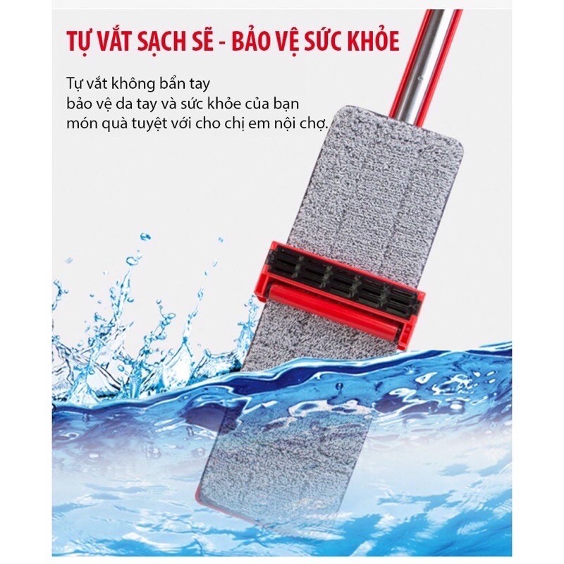 CÂY LAU NHÀ TỰ VẮT 36 ĐỘ CÓ GẠT NƯỚC, HÀNG LOẠI 1 CAO CẤP, 2 MIẾNG LAU KÈM THEO