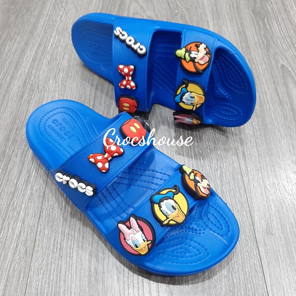 Dép crocs hai quai ngang classic tặng 2 jibbitz, dép quai ngang crocs nam nữ kèm sticker - Cross house