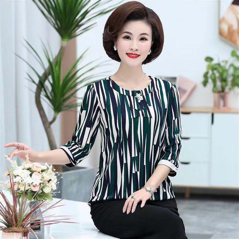 Áo Thun Tay Ngắn Plus Size Thời Trang Cho Phụ Nữ Trung Niên