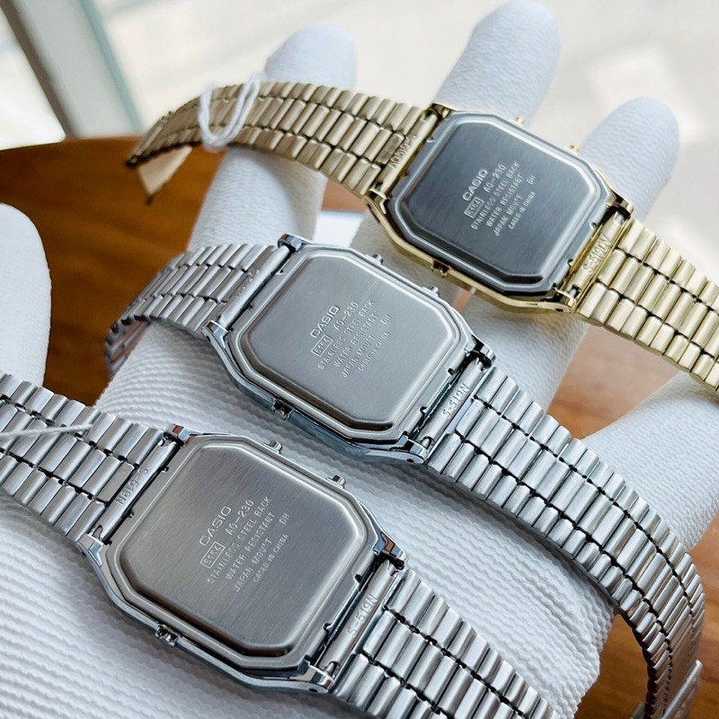 Đồng hồ kim điện tử nam nữ dây thép Casio AQ230 full màu