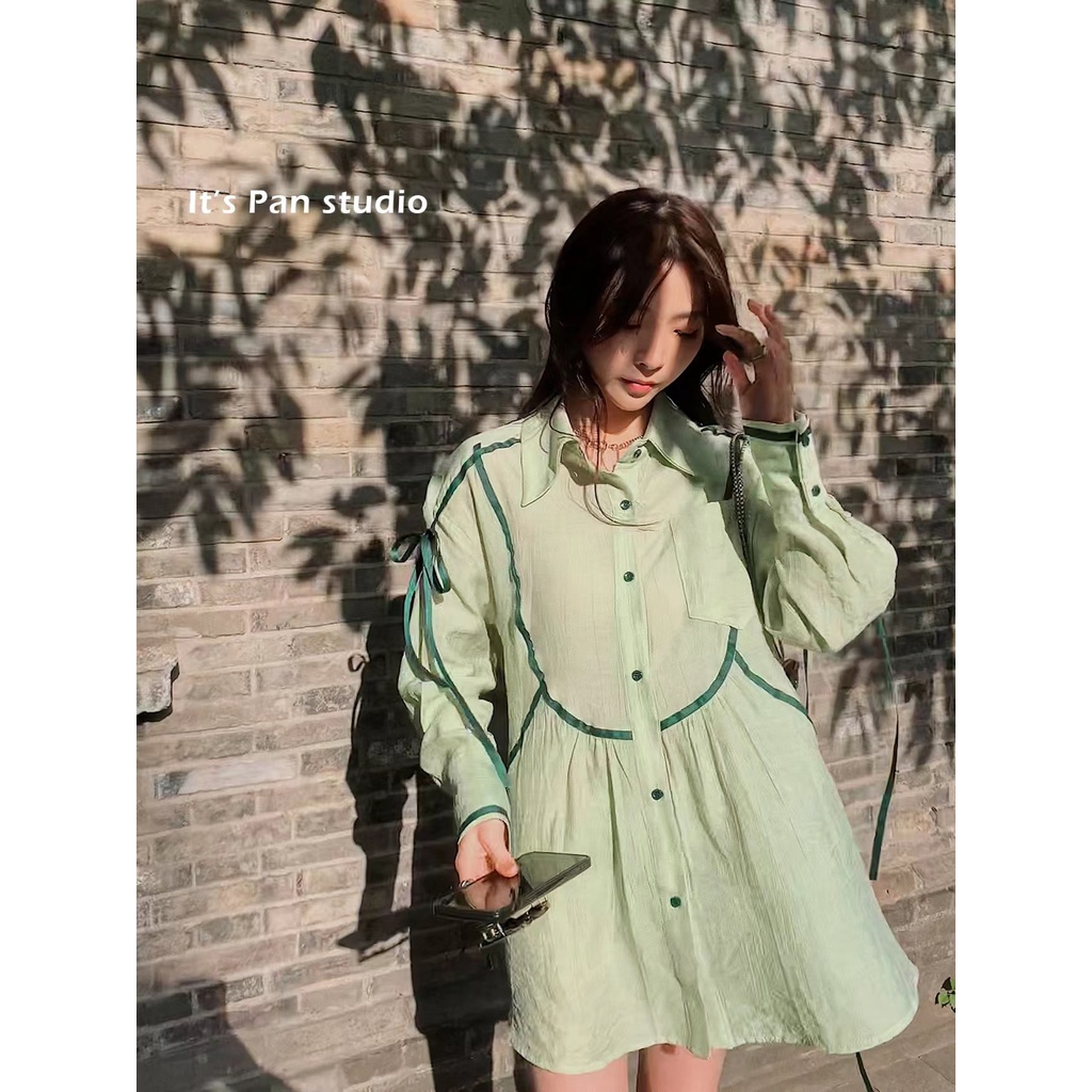 French Green Long Sleeve Dress