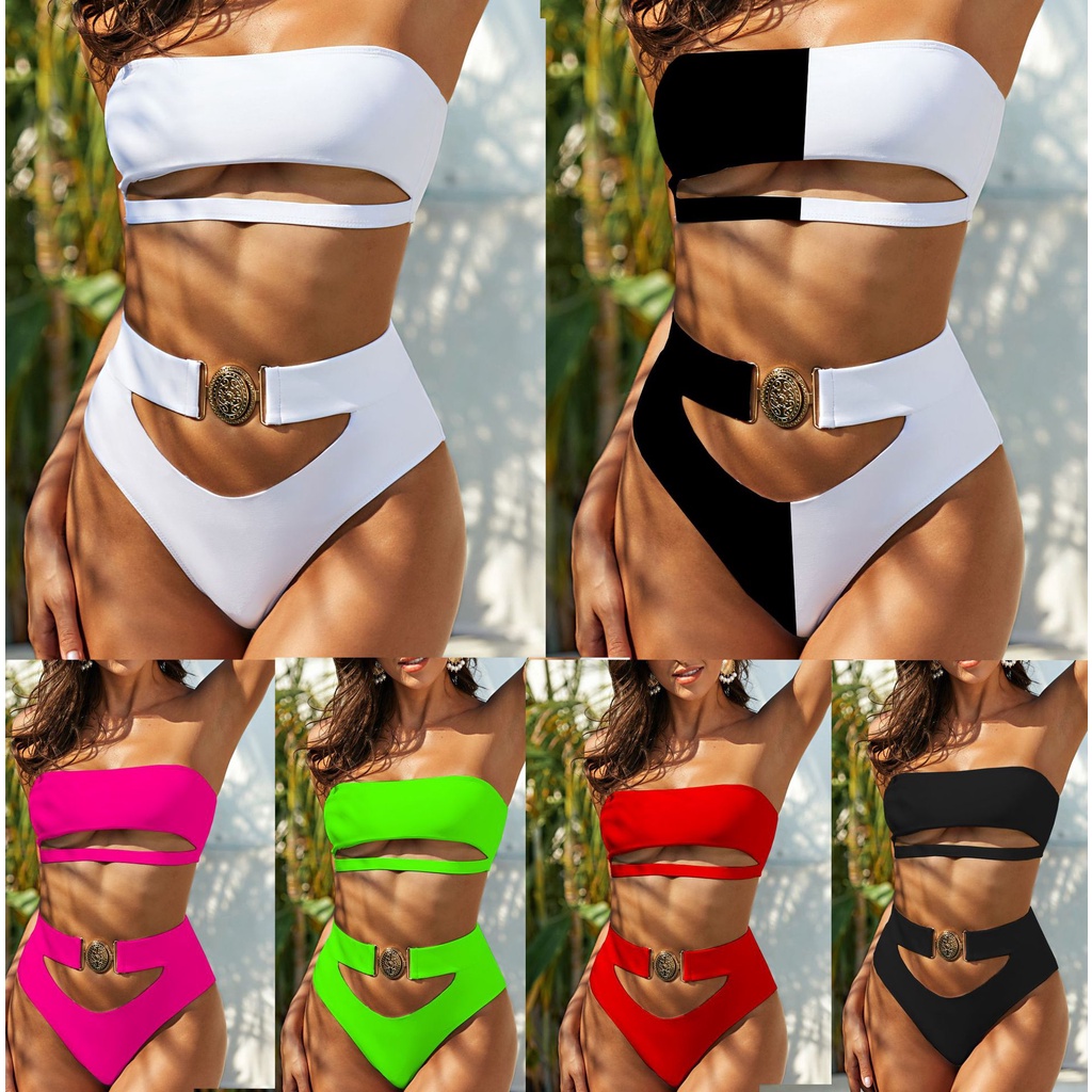 Bộ Đồ Bơi Bikini Lưng Cao Hở Vai Cho Nữ MJ70