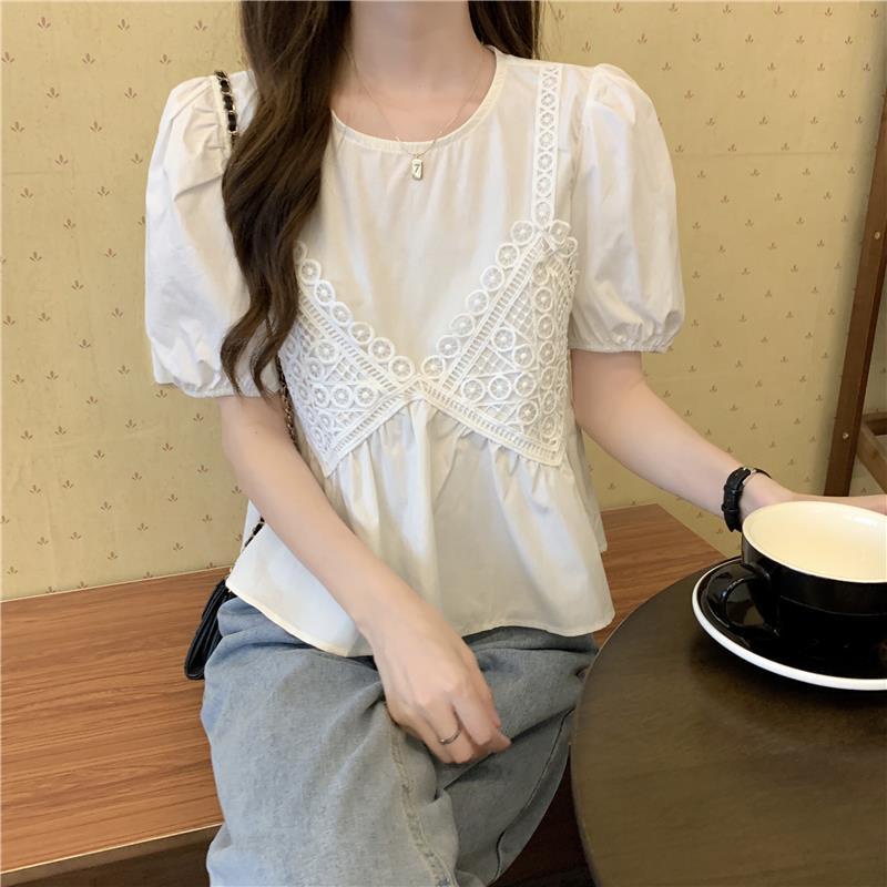 Áo kiểu IELGY tay ngắn ôm dáng ngọt ngào phong cách phương Tây thời trang dành cho nữ