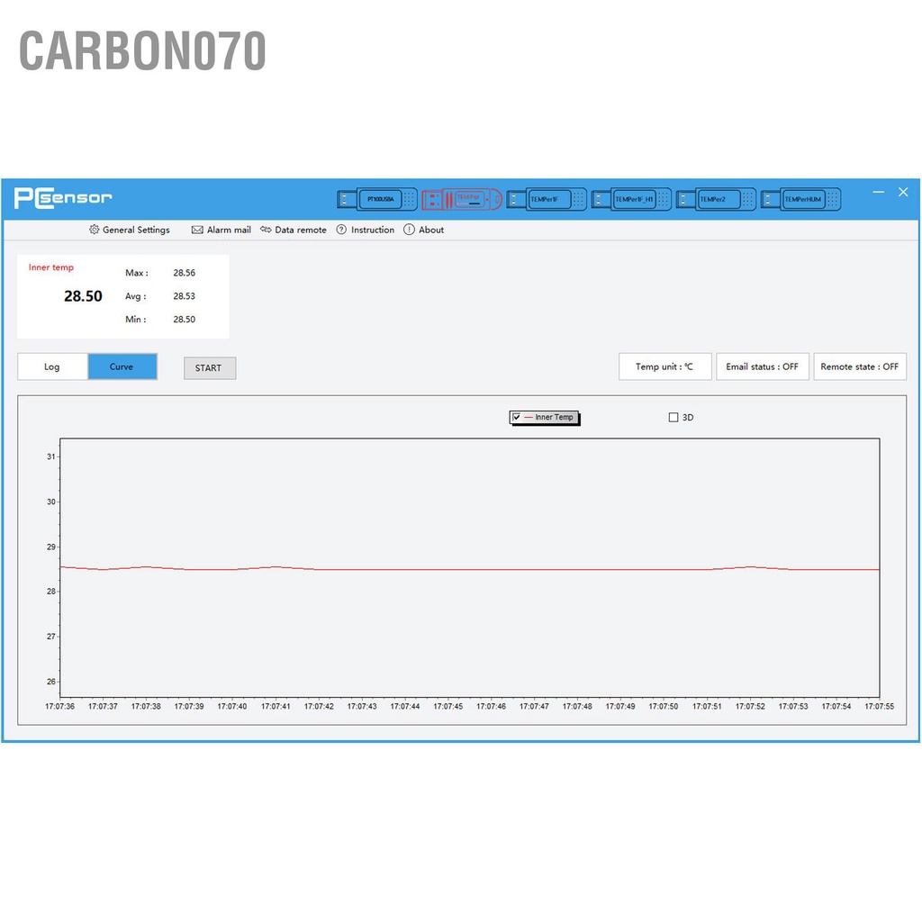 Carbon070 Máy tính USB Nhiệt kế Bộ cảm biến nhiệt độ không thấm nước ghi dữ liệu Cảnh báo giới hạn trên dưới
