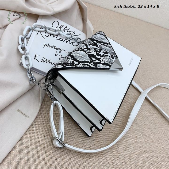 túi xách nữ 🍓 𝐋𝐎𝐀̣𝐈 𝐈 🍓 túi đeo chéo phối da rằn ri có quai xích phong cách hàn quốc | BigBuy360 - bigbuy360.vn