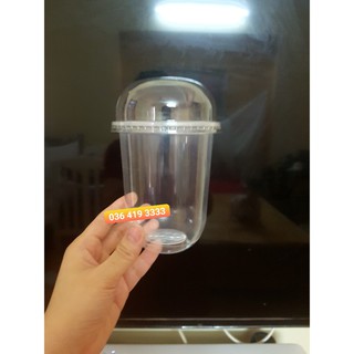 100 cốc nhựa chữ U kèm nắp vồng 500ml đựng trà sữa