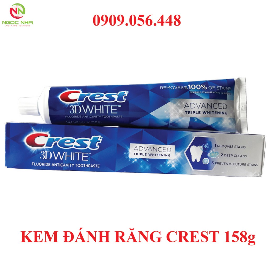 Kem đánh răng Crest 3D WHITE ADVANCED TRIPLE WHITENING 158G- Trắng răng gấp 3 lần, có flour ngăn ngừa sâu răng