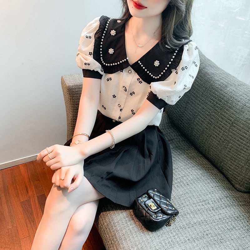 Áo Sơ Mi Voan Tay Phồng Dáng Rộng In Họa Tiết Xinh Xắn Dành Cho Nữ  tao bao