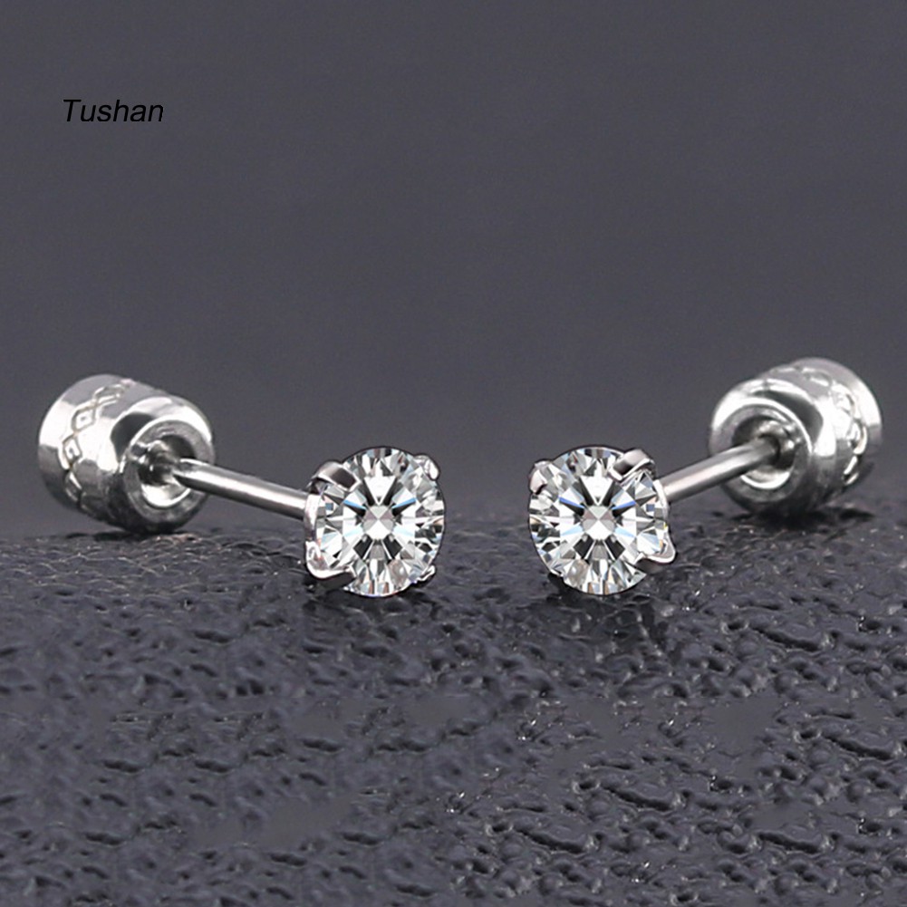 TUSH Fashion Unisex Round Cubic Zirconia Titanium Steel Stud Earrings Jewelry Gift