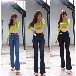 Quần jeans nữ loe đen dáng dài