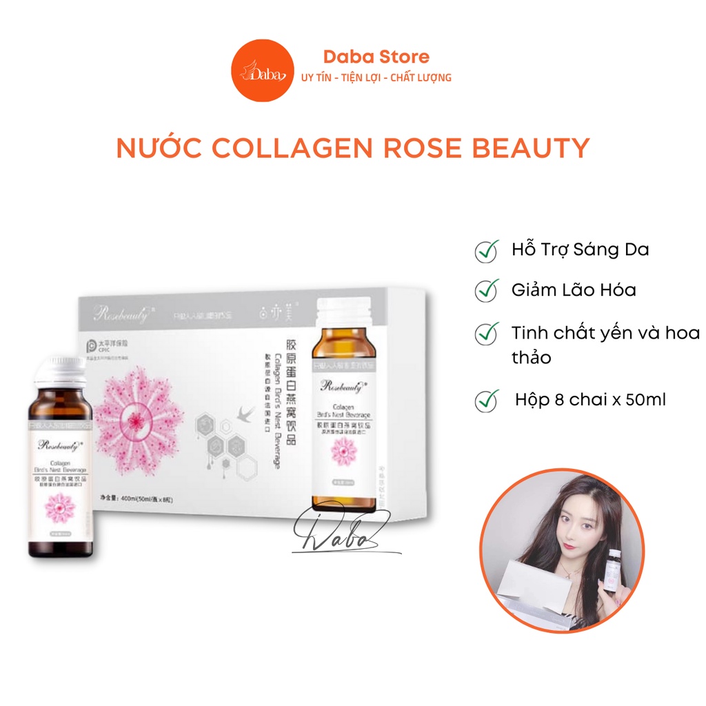 Nước Collagen Rosebeauty (Hộp 8 lọ) hỗ trợ trắng da