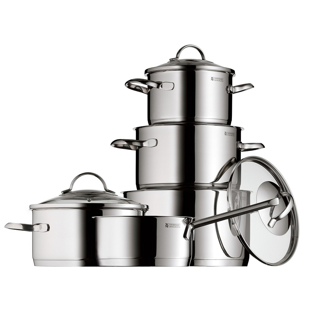 Bộ nồi WMF Provence Plus 5 món nắp vung kính, chất liệu thép Cromargan in logo dập đáy [nhập Đức chính hãng]