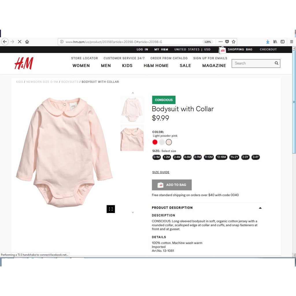Bodysuit dài tay bé gái HMKid