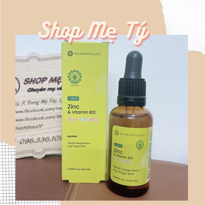 Kẽm giọt Anh Nutrivitality Zinc &amp; Vitamin B12 Dropper cho trẻ từ sơ sinh