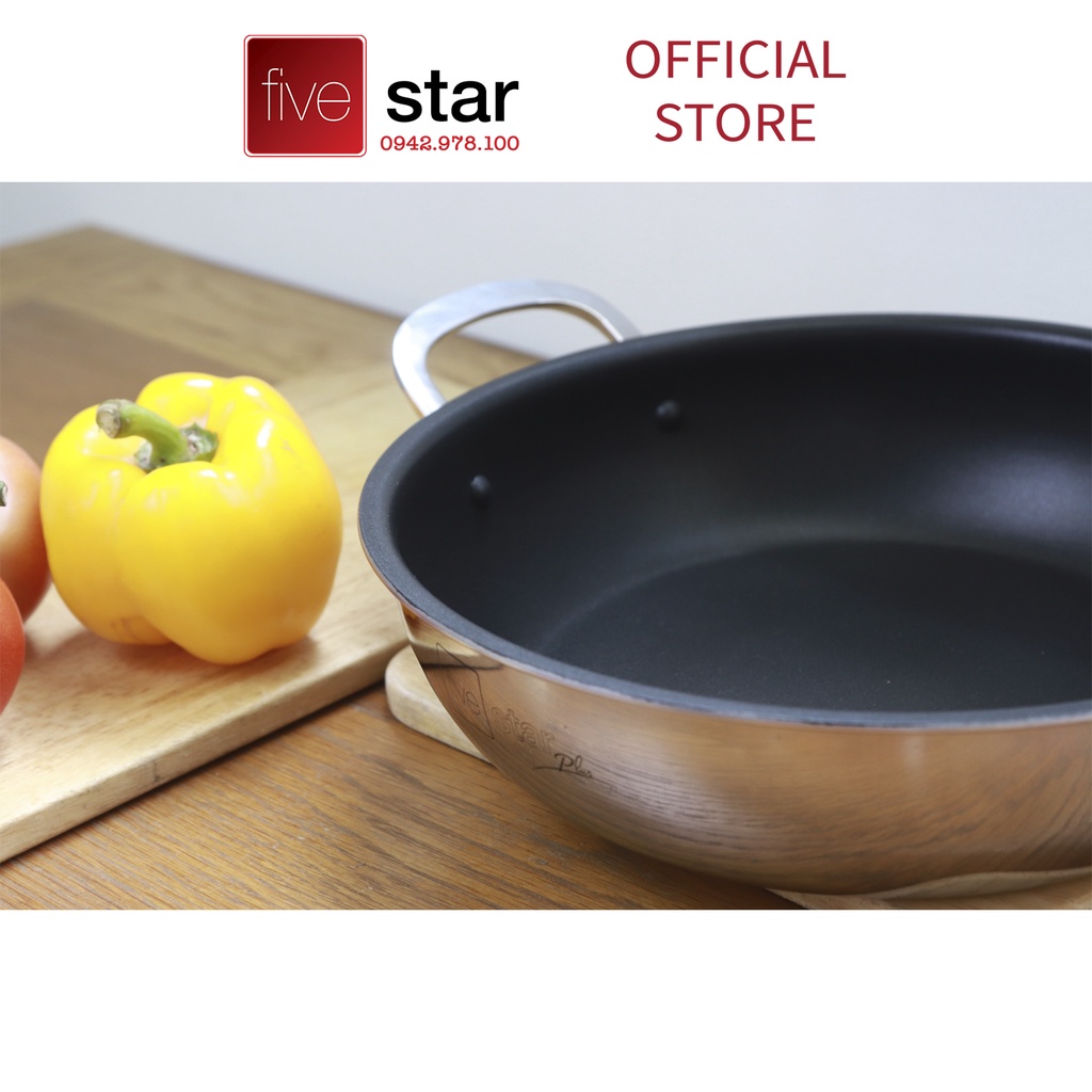 Chảo chống dính cao cấp Fivestar 2 quai có nắp kính 18cm / 22cm /26cm , tặng 5 muỗng