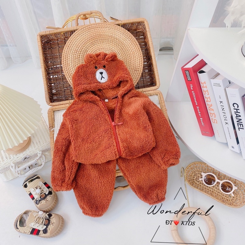 Bộ lông kéo khoá mũ cho bé yêu 8-16kg