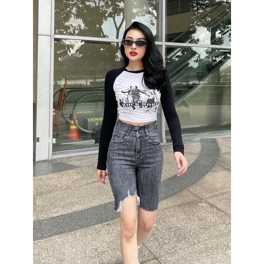 QUẦN JEANS NGỐ GIÃN LỬNG NỮ LƯNG CAO 2 NÚT MÀU XÁM NHẠT LAI TUA RÁCH 1 CHÂN TÔN DÁNG HOT HIT HADI THỜI THƯỢNG CÁ TÍNH