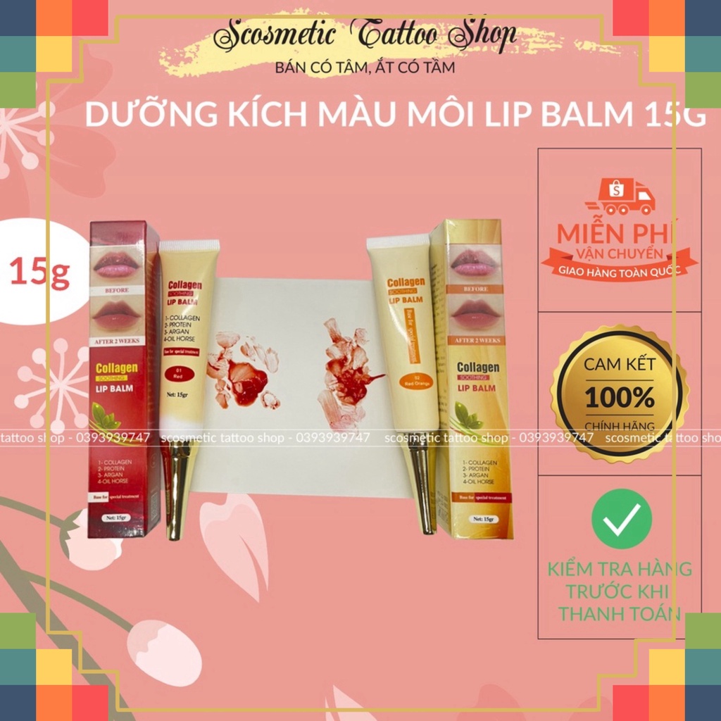 Dưỡng kích màu môi Collagen Lip Balm, son dưỡng có màu sau phun xăm thẩm mỹ ,check mã-Usa 15gram /scosmetic68