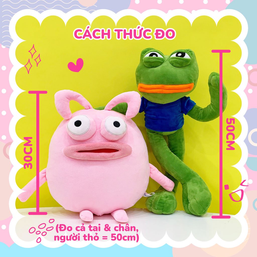 Gấu Bông Ếch Pepe, Thỏ Môi Dày Biểu Cảm Meme Hài Hước Cao Cấp Memon