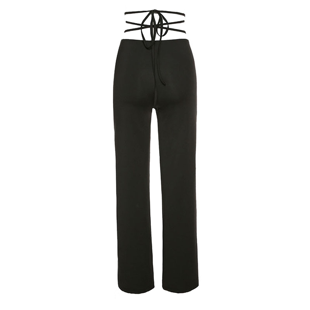 Quần Dài Ống Suông Rộng Cạp Cao Phối Dây Thời Trang Cho Nữ