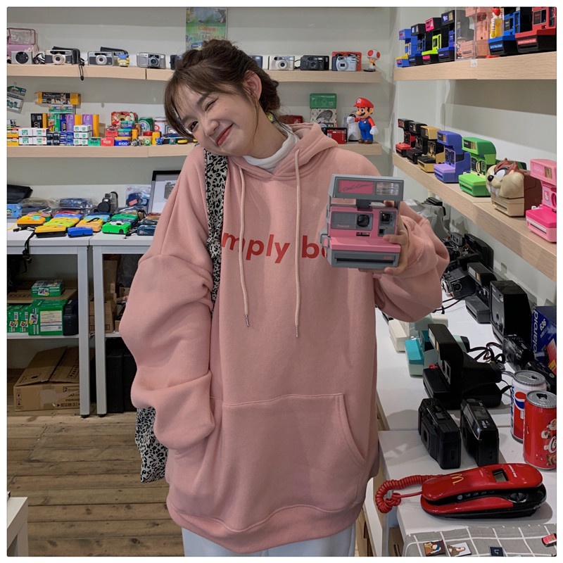 Áo hoodie mỏng tay dài dáng rộng màu hồng phong cách Hàn Quốc cho nữ | BigBuy360 - bigbuy360.vn