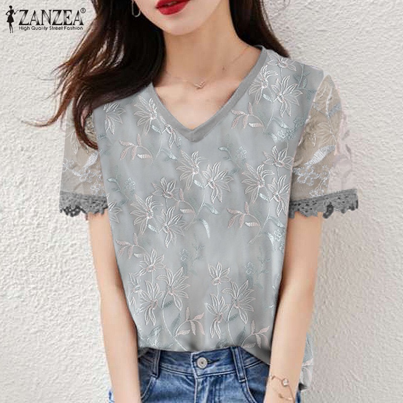 Áo nữ ZANZEA tay ngắn cổ chữ V thời trang thanh lịch