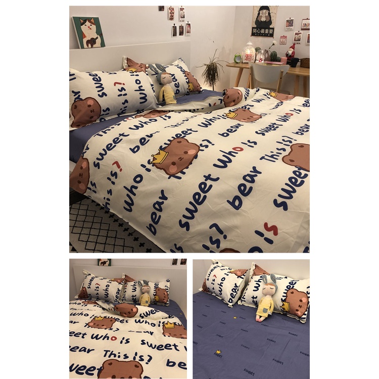 Bộ bốn mảnh trên giường, cotton tinh khiết, cotton, bộ khăn trải giường cho bé gái, chăn bông, giường đơn, vỏ chăn, ký t