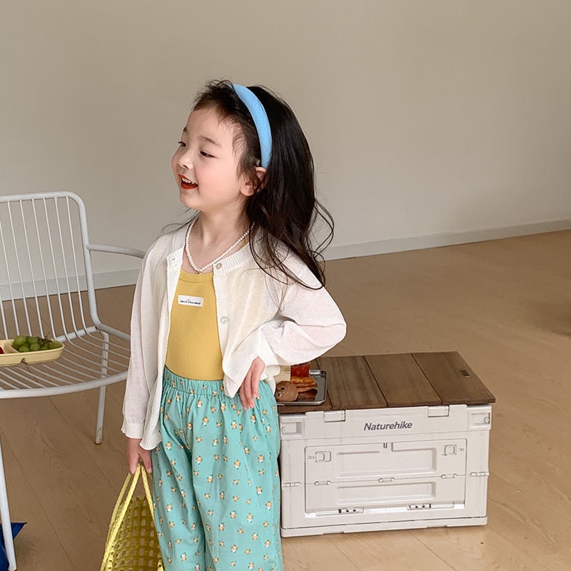 Áo Khoác Cardigan Dệt Kim Màu Trơn Chống Nắng Phong Cách Nhật Hàn Thời Trang Mùa Hè Cho Bé Gái