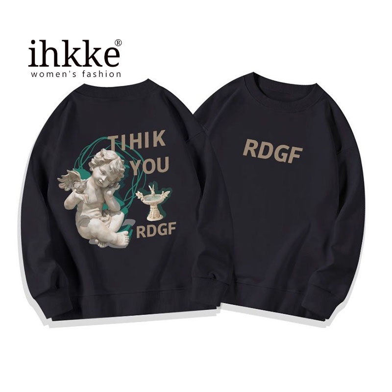 Áo sweater IHKKE mỏng dáng rộng size lớn kiểu hip hop retro Mỹ thời trang cá tính