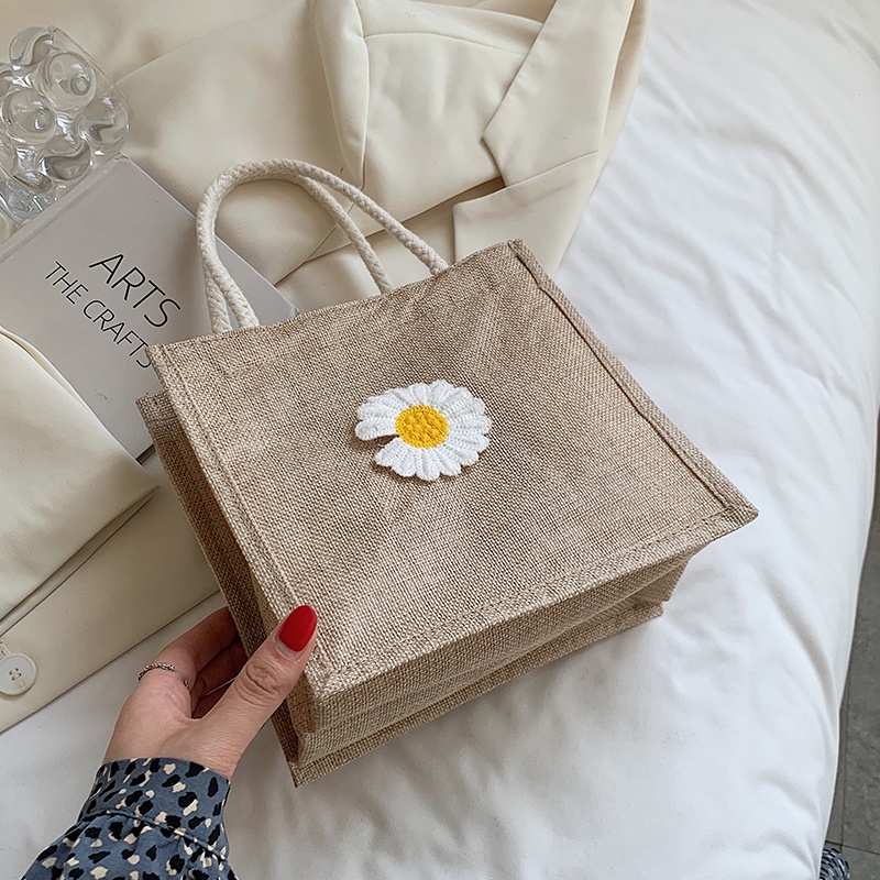 Túi tote IELGY dáng vuông nhỏ trang trí hình cây hoa thời trang cho học sinh đi chơi