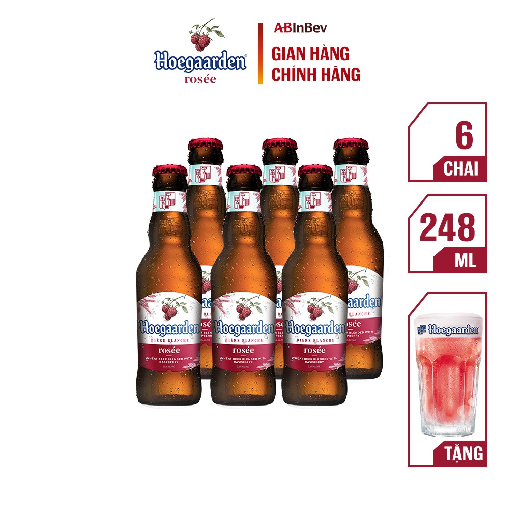 Bia Hoegaarden Rosée Bỉ hương vị trái cây lốc 6 chai (248ml/chai)