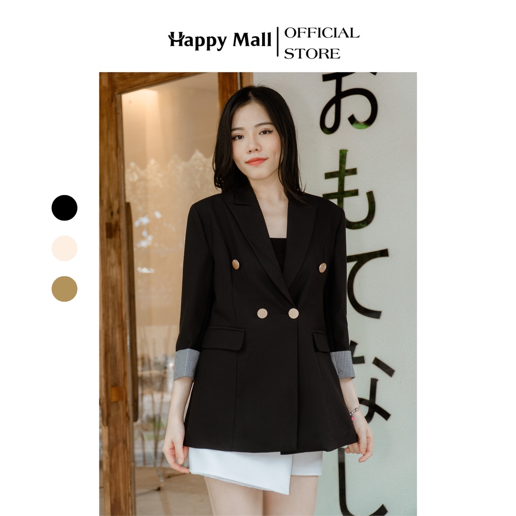 Áo khoác vest nữ HAPPY MALL H.AKV004 tay dài phối 4 nút đồng điểm nhấn