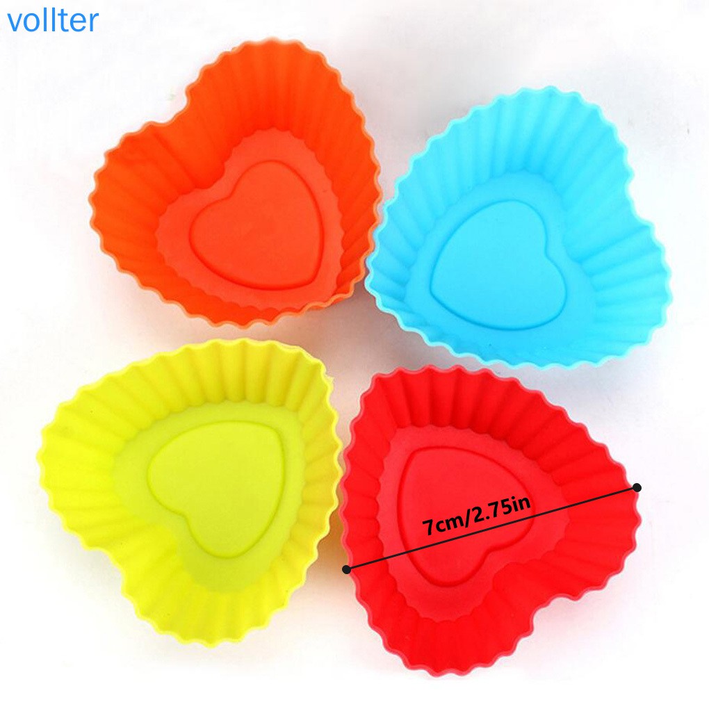 Set 6 Cốc Silicon Chống Dính Làm Bánh Cupcake Hình Trái Tim Xinh Xắn Tiện Dụng