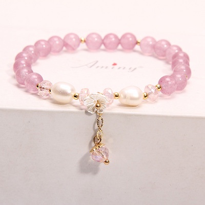 Mùa Thu‍Vòng Tay Vỏ Sò Đính Hoa Và Hạt Ngọc Trai Phong Cách Hàn Quốc