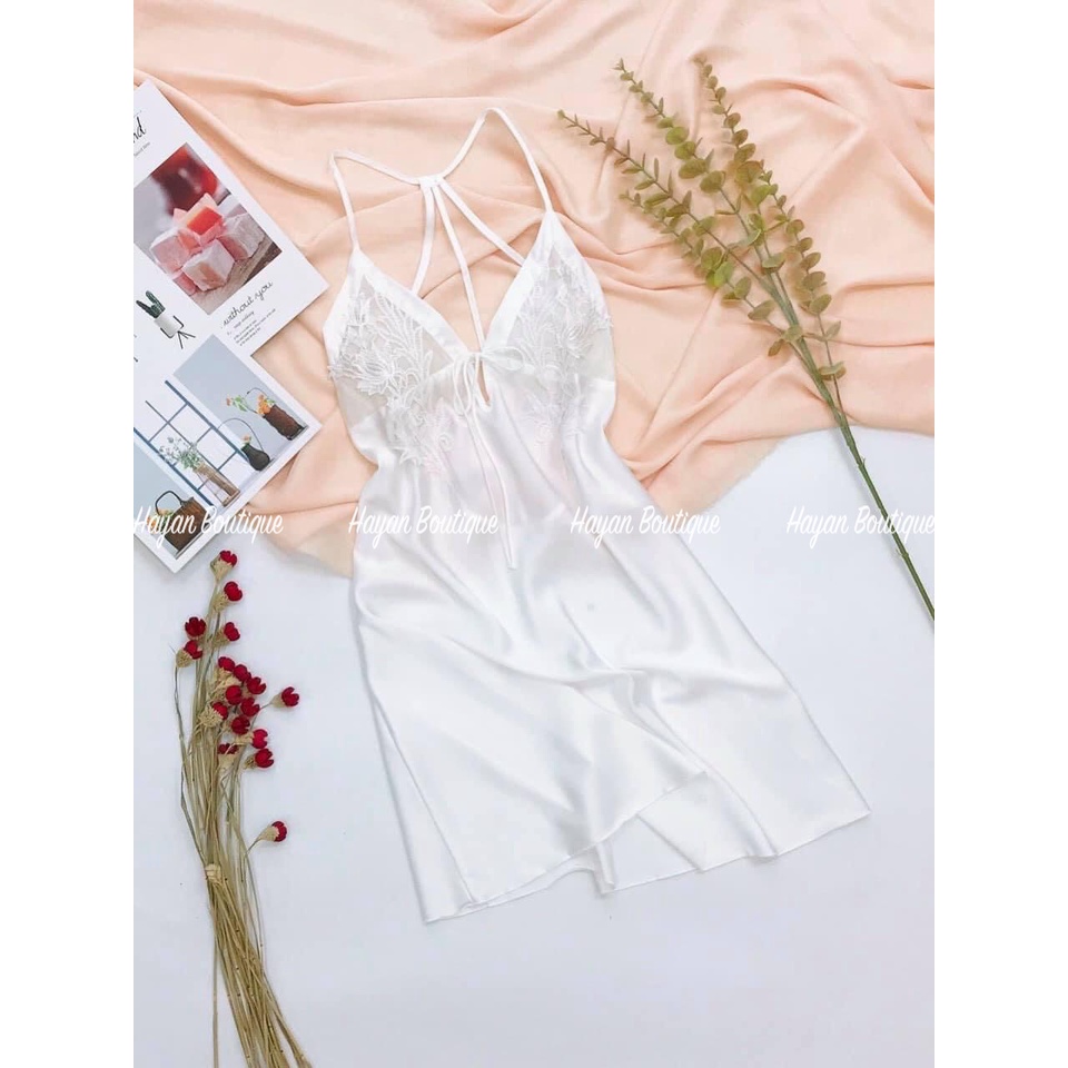 [FREESHIP] Váy ngủ sexy yếm gợi cảm, đầm ngủ lụa quyến rũ hở lưng #HT145