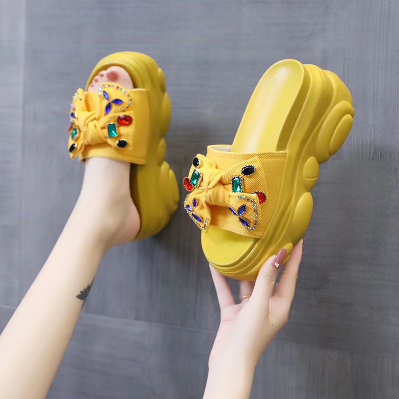 Dép Sandal Đế Xuồng Dày Đính Nơ Thời Trang Mùa Hè Mới Dễ Phối Đồ