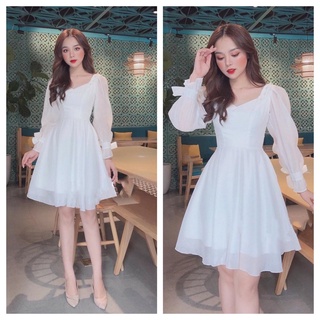 Đầm dự tiệc dáng xòe tay phồng đính cườm xinh xắn