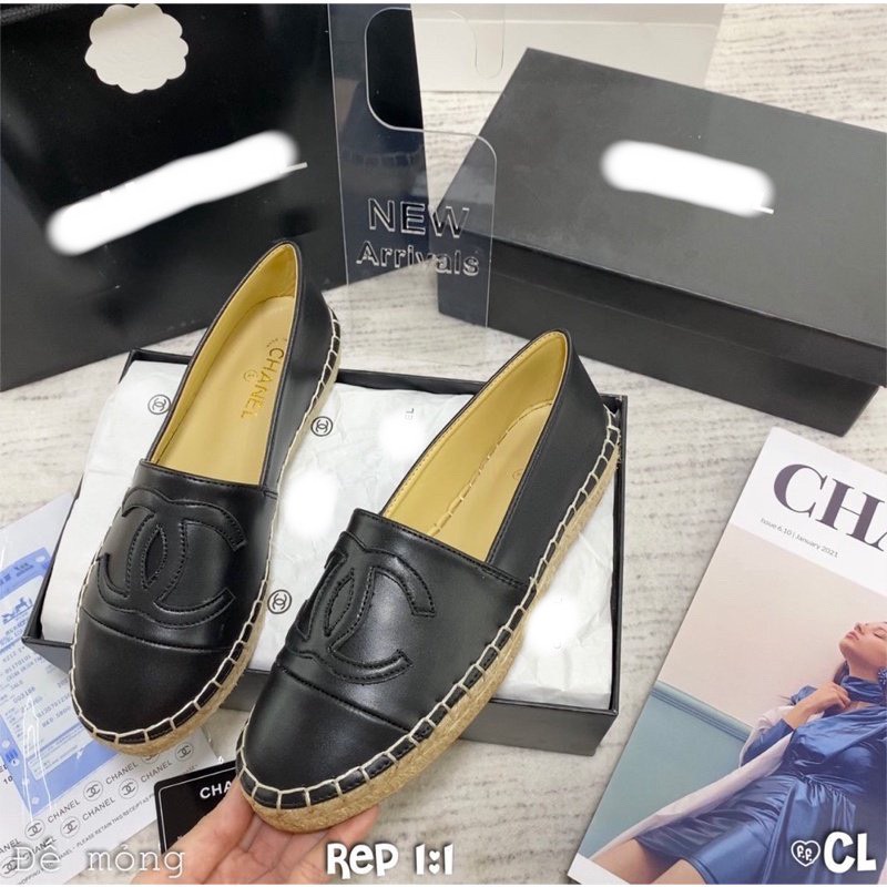 Giày đế cói nữ da mịn cao cấp full phụ kiện