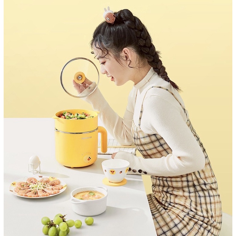 Nồi Lẩu Điện Mini 2 NẤC NHIỆT Đa Năng Vịt Vàng Dung Tích 1.8L