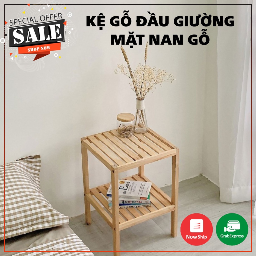 Tab Gỗ Đầu Giường Khung Gỗ 2 Tầng