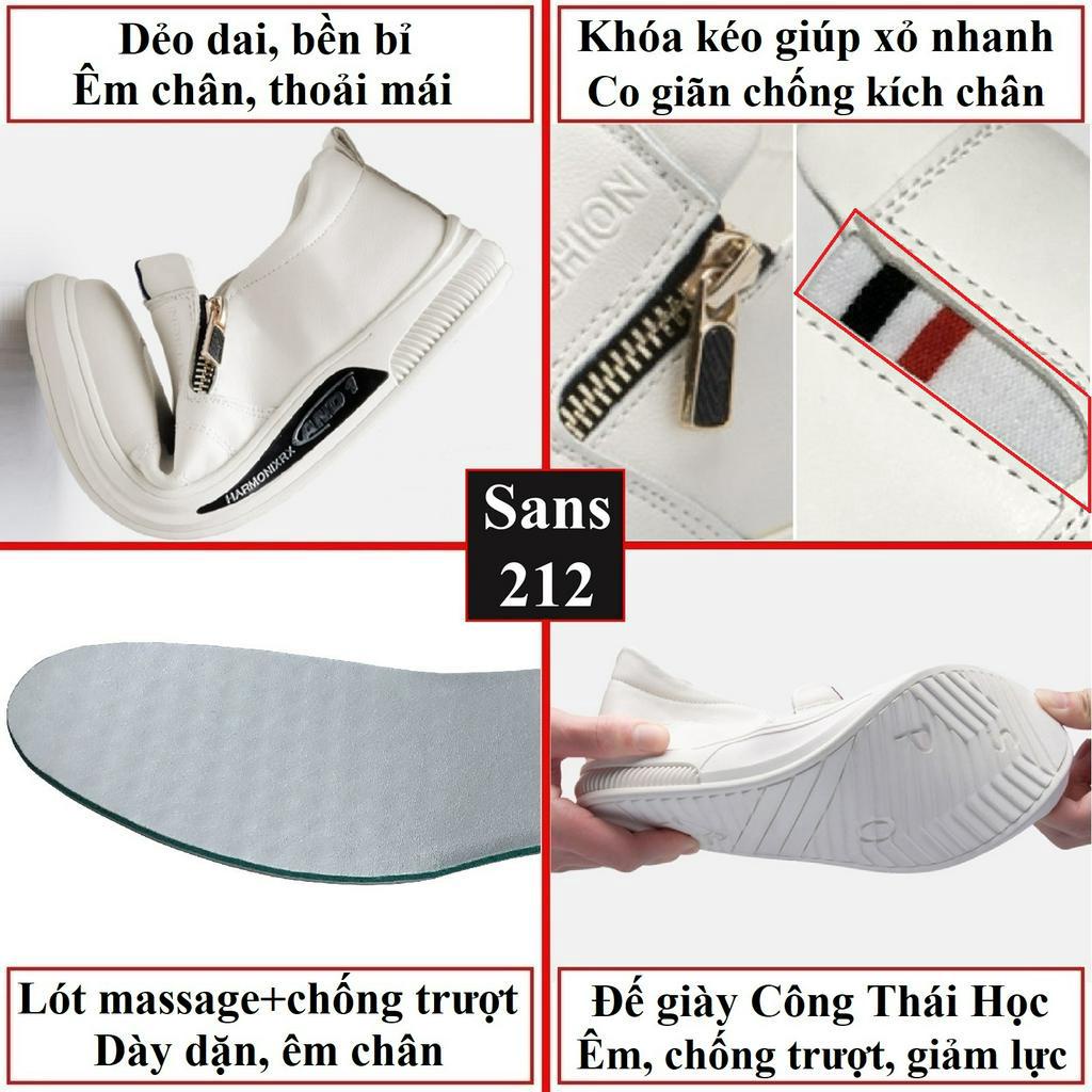 Sneaker nam nữ unisex độn đế 5cm Sans212 giầy thể thao trắng tăng chiều cao lười full white không dây êm chân cao cấp