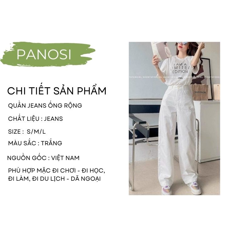 Quần jeans nữ ống đứng dáng suông lưng cao tôn dáng màu trắng hottrend PANOSI - Q681