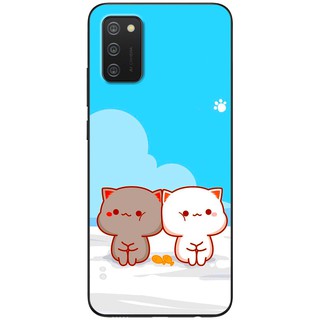 Ốp lưng Samsung Galaxy A02s, A10s, A20s, A21s in hình Mèo mập nền xanh